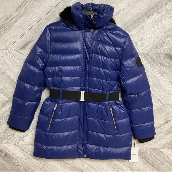 UGG | Valerie Belted Down Coat Nocturn Blue L NWT - Picture 3 of 16